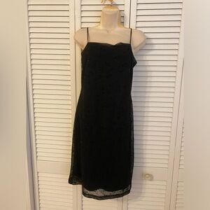 City Triangles Black Velvet Floral Sparkle Slip Dress Size Medium Vintage 90s